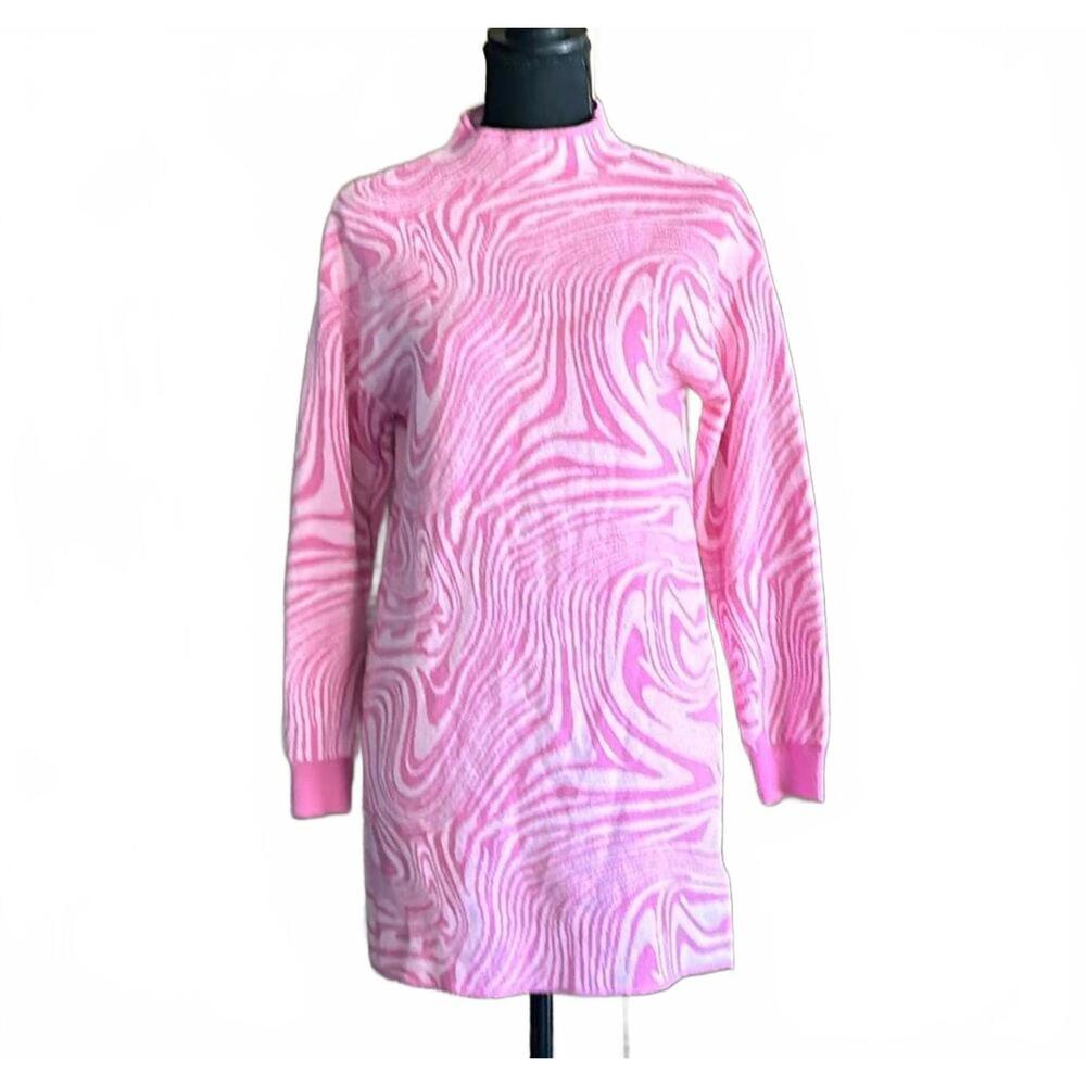 GB Girls Sweater Dress XL (16) Hot Pink Marble Swirl Print Long Sleeve Kidcore